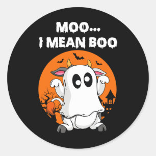 Adesivo Redondo Ghost Cow Moo Quero Dizer Boo Halloween Engraçado