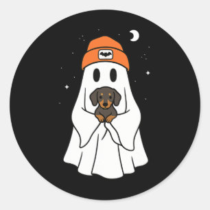 Adesivo Redondo Ghost Dachshund Doxie Amante de os animais Hallowe