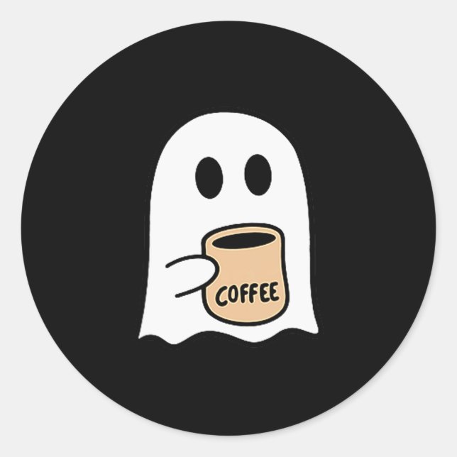 Adesivo Redondo Ghost Drinking Coffee Funny Halloween Costume Coff (Frente)