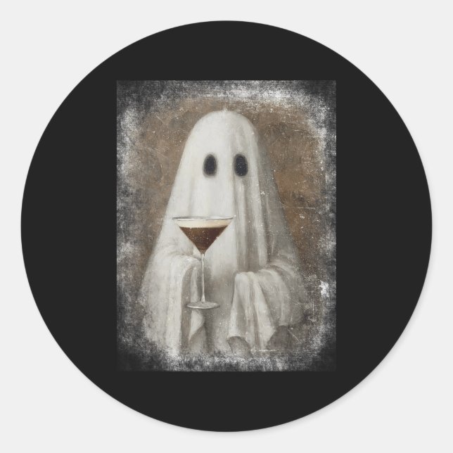 Adesivo Redondo Ghost Drinking Espresso Martini Halloween Spooky A (Frente)