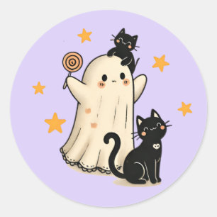 Adesivo Redondo Ghost e Gatos Pretos Frescos