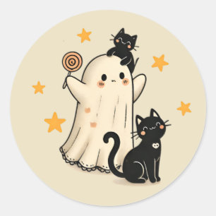 Adesivo Redondo Ghost e Gatos Pretos Frescos