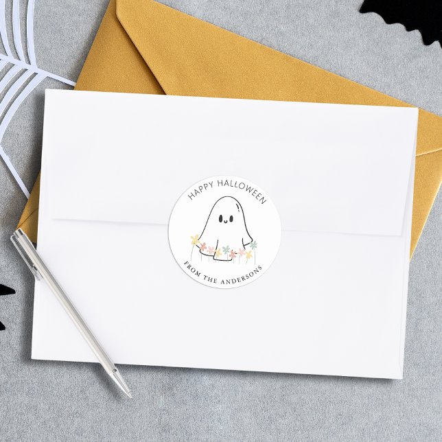 Adesivo Redondo Ghost Floral Halloween (Criador carregado)