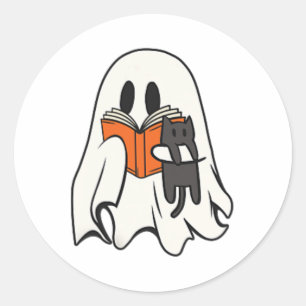 Adesivo Redondo Ghost Ghost Ghost Lendo Livro Spooky Season Hallow