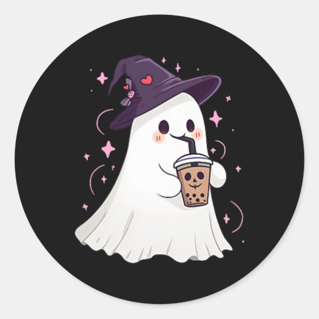 Adesivo Redondo Ghost Ghost Ice Coffee Spooky Season Cute Ghost H (Frente)