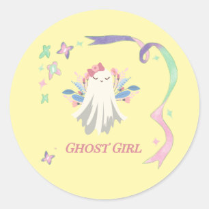 Adesivo Redondo Ghost Girl Diversão Pastel Halloween