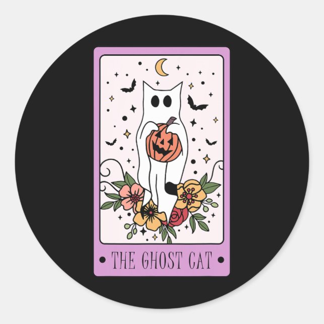 Adesivo Redondo Ghost Halloween Pumpkin Cat Lov (Frente)