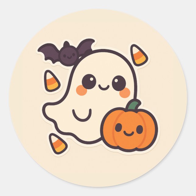 Adesivo Redondo Ghost Halloween Sticker de Kawaii Cute (Frente)