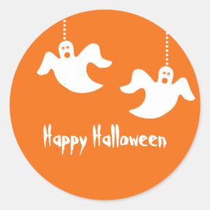 Adesivo Redondo Ghost Halloween Stickers, Laranja