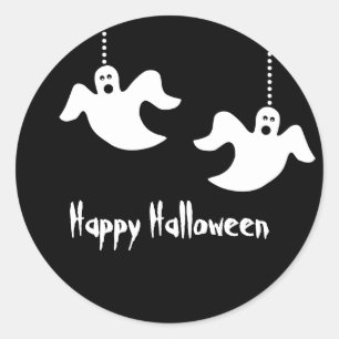 Adesivo Redondo Ghost Halloween Stickers, Preto