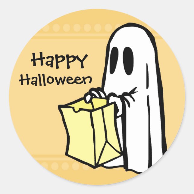 Adesivo Redondo Ghost Happy Halloween Stickers (Frente)