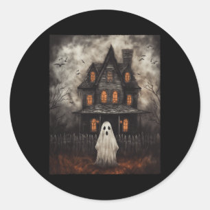 Adesivo Redondo Ghost Hauned House Midnight Halloween Ghost Spook
