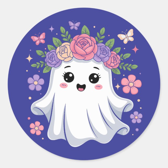 Adesivo Redondo Ghost Kawaii Halloween (Frente)