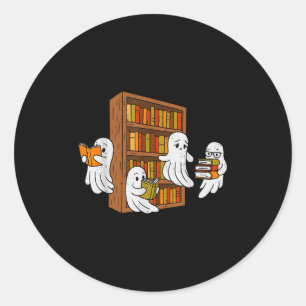 Adesivo Redondo Ghost Lendo Livros de Halloween Biblioteca Bookwwe