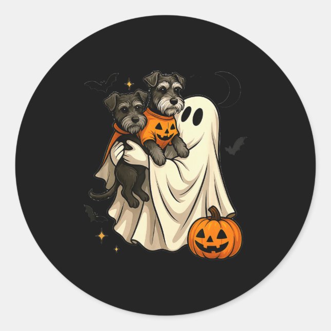Adesivo Redondo Ghost Miniature Schnauzer Dog Halloween  (Frente)