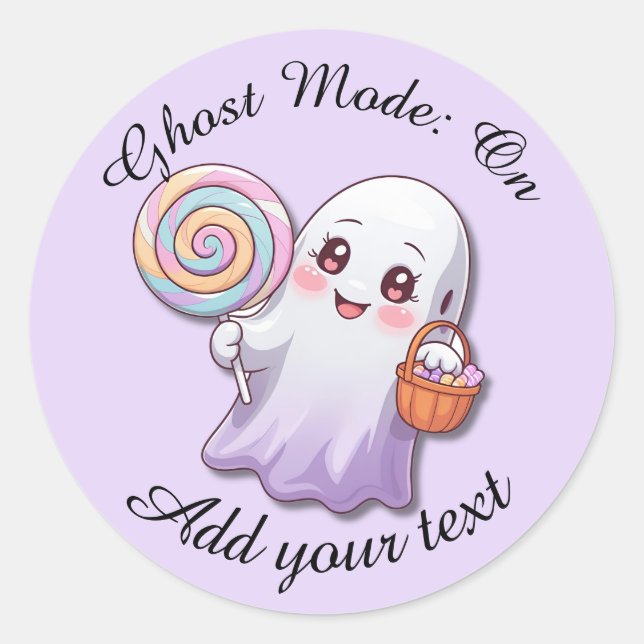 Adesivo Redondo Ghost Mode: On – Halloween Ghost Stickers (Frente)