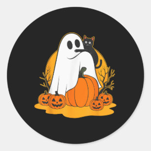Adesivo Redondo Ghost Negro Gato Gato Pumpkin Halloween Mano.