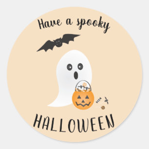 Adesivo Redondo Ghost ou boo de tratamento bonito de Halloween