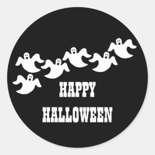 Adesivo Redondo Ghost Party Halloween Stickers, Preto