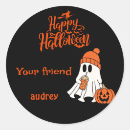 Adesivo Redondo Ghost Pumpkin Happy Halloween Boo Personalizado