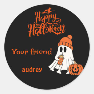 Adesivo Redondo Ghost Pumpkin Happy Halloween Boo Personalizado