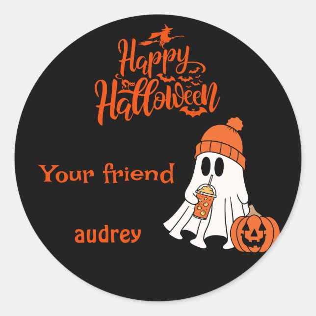 Adesivo Redondo Ghost Pumpkin Happy Halloween Boo Personalizado (Frente)