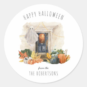 Adesivo Redondo Ghost & Pumpkins Feliz Tratamento de Halloween