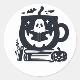 Adesivo Redondo Ghost Reading Cozy Halloween Sticker