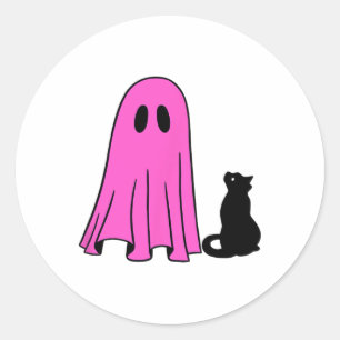 Adesivo Redondo Ghost Rosa E Gato Negro Fall Season