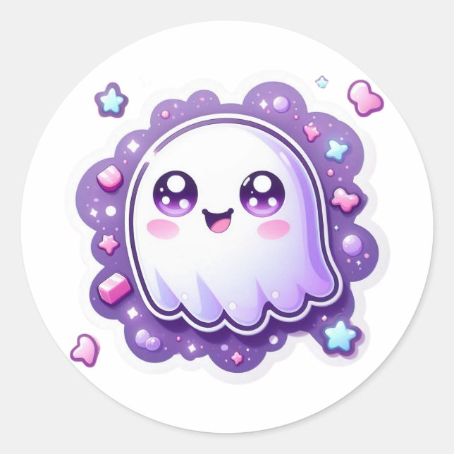 Adesivo Redondo Ghost Sticker Pastel Spooky Halloween (Frente)