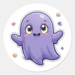 Adesivo Redondo Ghost Sticker Roxo Kawaii - Feliz Dia das Bruxas