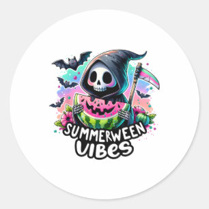 Adesivo Redondo Ghost Summerween Vibes Watermelon Pumpkin Summer V