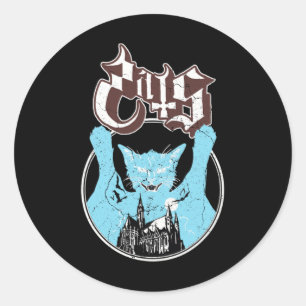 Adesivo Redondo Ghost Vintage Halloween Meow Cat Friend Rock Ghost