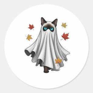 Adesivo Redondo Ghosted Siamese - Gato Siamês do Feliz Halloween