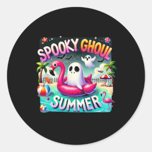 Adesivo Redondo Ghoul Summer Cute Ghost Flamingo Hello Summ