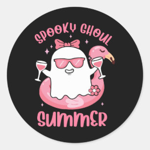 Adesivo Redondo Ghoul Summer Cute Ghost Flamingo Summer Vib