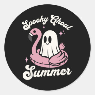 Adesivo Redondo Ghoul Summer Cute Ghost Flamingo Summer Vib