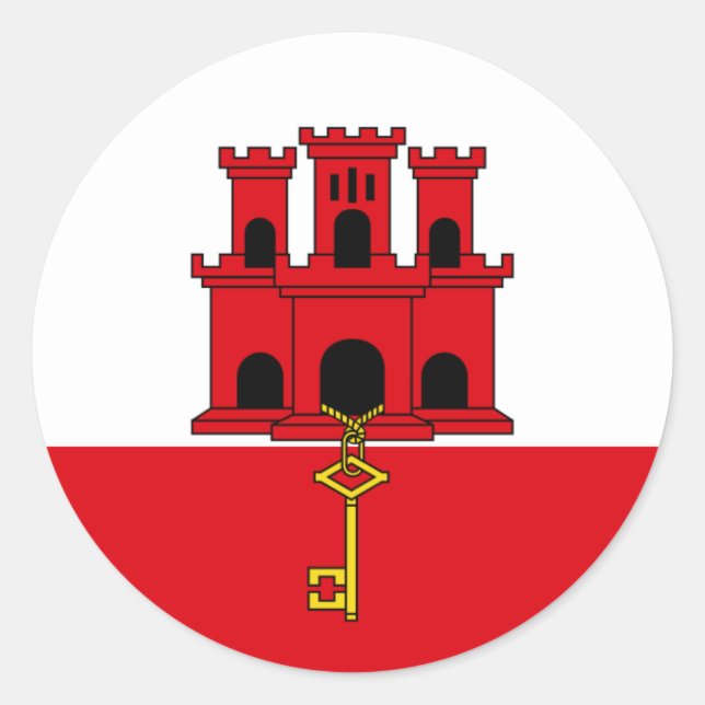 Adesivo Redondo Gibraltar Flag. Grã-Bretanha, British Overseas (Frente)