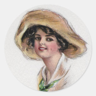 Adesivo Redondo Gibson Girl in Hat and Green Tie