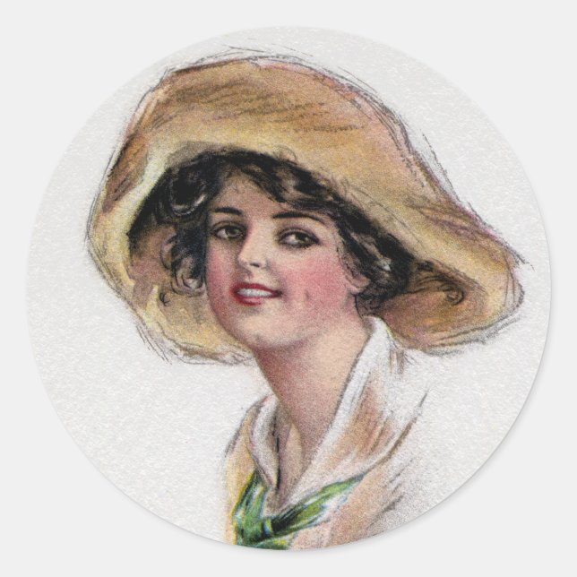 Adesivo Redondo Gibson Girl in Hat and Green Tie (Frente)