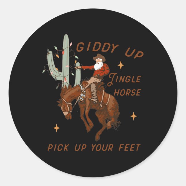 Adesivo Redondo Giddy Up Jingle Horse Pegar Sua Vaca De Pés (Frente)