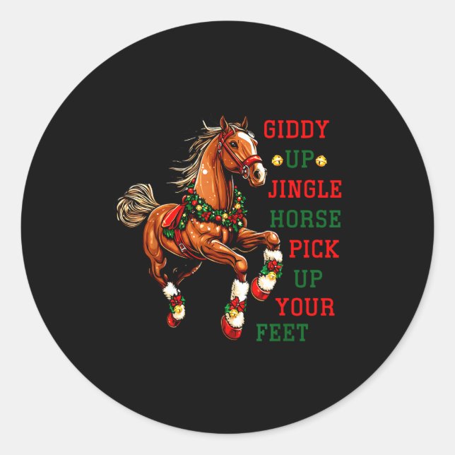 Adesivo Redondo Giddy Up Jingle Horse Western Christmas Horse Coun (Frente)