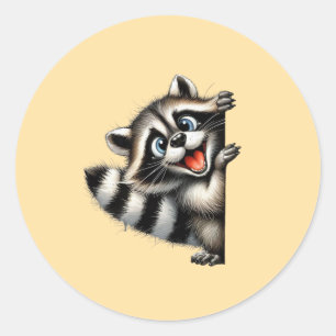 Adesivo Redondo Gif de Natal Adorable Raccoon - Feriado Bonito