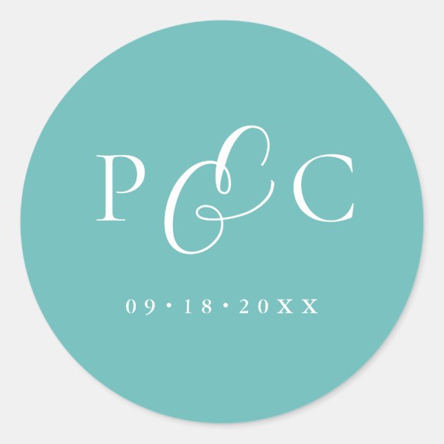 Adesivo Redondo Gift Box Blue Wedding Calligraphy Envelope Sticker (Frente)