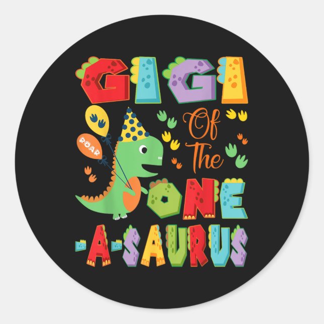 Adesivo Redondo Gigi Do Dinossauro primeiro aniversario Um-Surus (Frente)