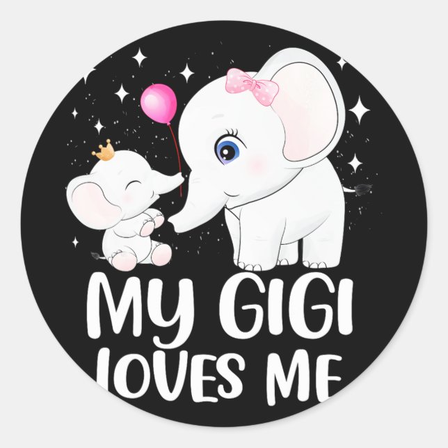 Adesivo Redondo Gigi Me Ama Um Tee De Elefante Bonito Para Criança (Frente)