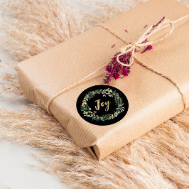 Adesivo Redondo Gilded Greenery Black | Dourada Alegria de Natal