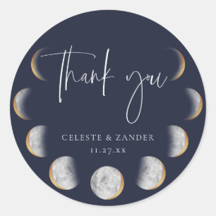 Adesivo Redondo Gilded Moon Phases Casamento Obrigado