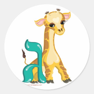Adesivo Redondo Gimmel Hebrew Aleph Bet (Alphabet) Giraffe Sticker