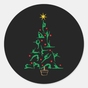 Adesivo Redondo Ginástica de Natal Yoga Árvore de Natal